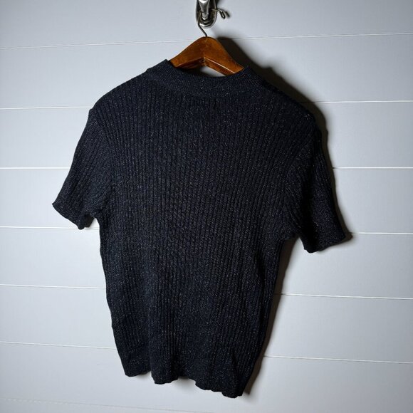 Baxter Wells Women's Black Metallic XL Short Sleeve Sweater - Picture 3 of 6